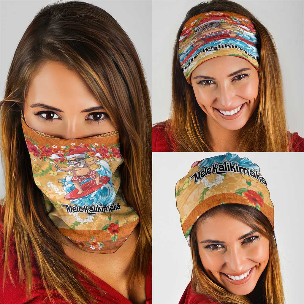Hawaii Mele Kalikimaka Neck Gaiter Funny Santa Claus Surfing on Tropical Plants - Polynesian Pride