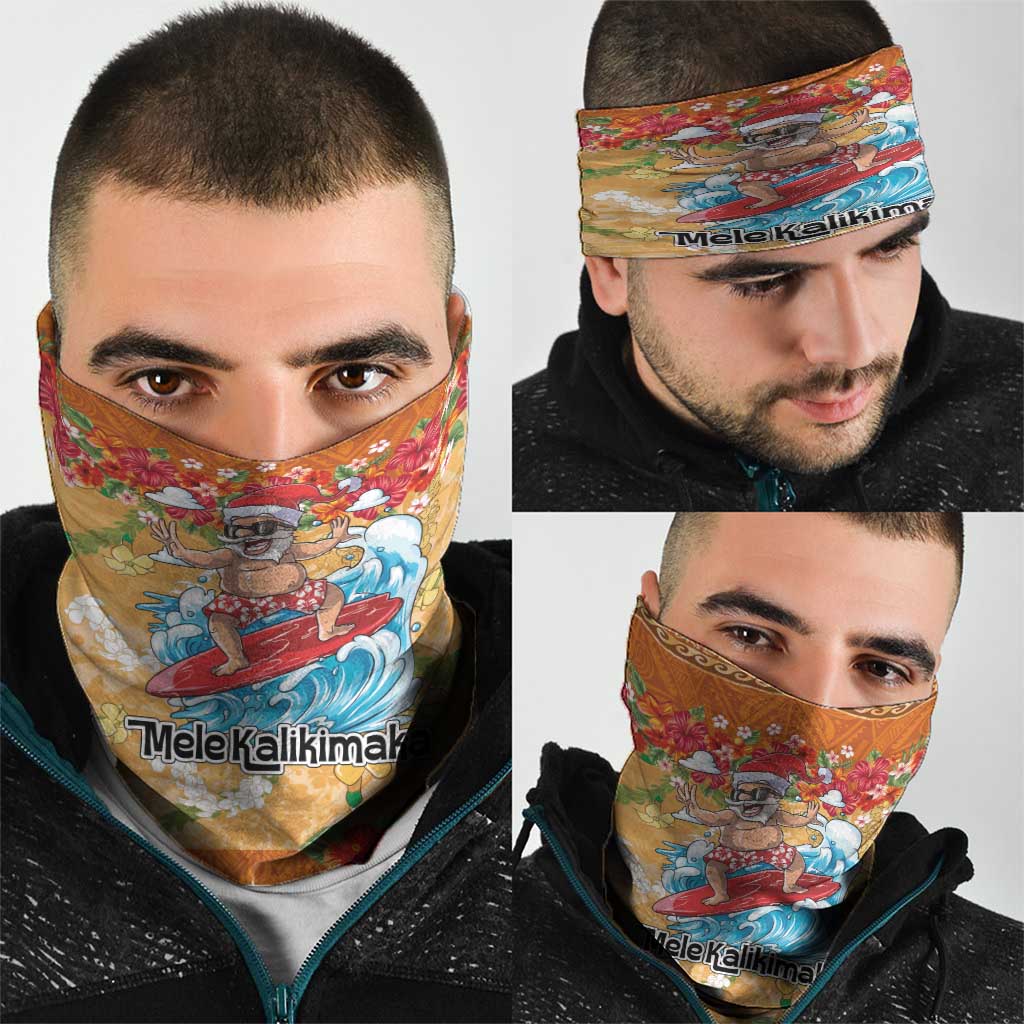 Hawaii Mele Kalikimaka Neck Gaiter Funny Santa Claus Surfing on Tropical Plants - Polynesian Pride