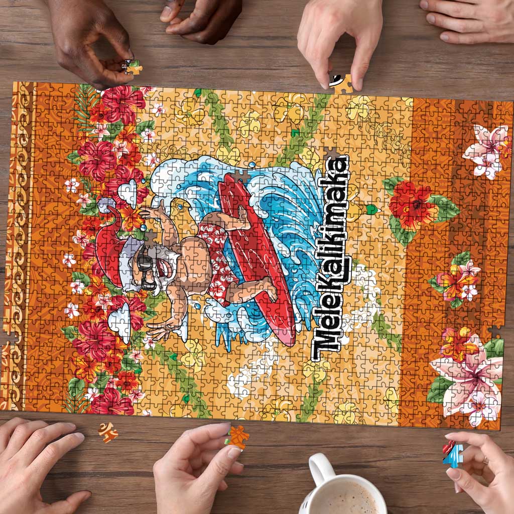 Hawaii Mele Kalikimaka Puzzle Funny Santa Claus Surfing on Tropical Plants LT03 - Polynesian Pride