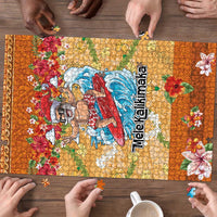 Hawaii Mele Kalikimaka Puzzle Funny Santa Claus Surfing on Tropical Plants LT03 - Polynesian Pride