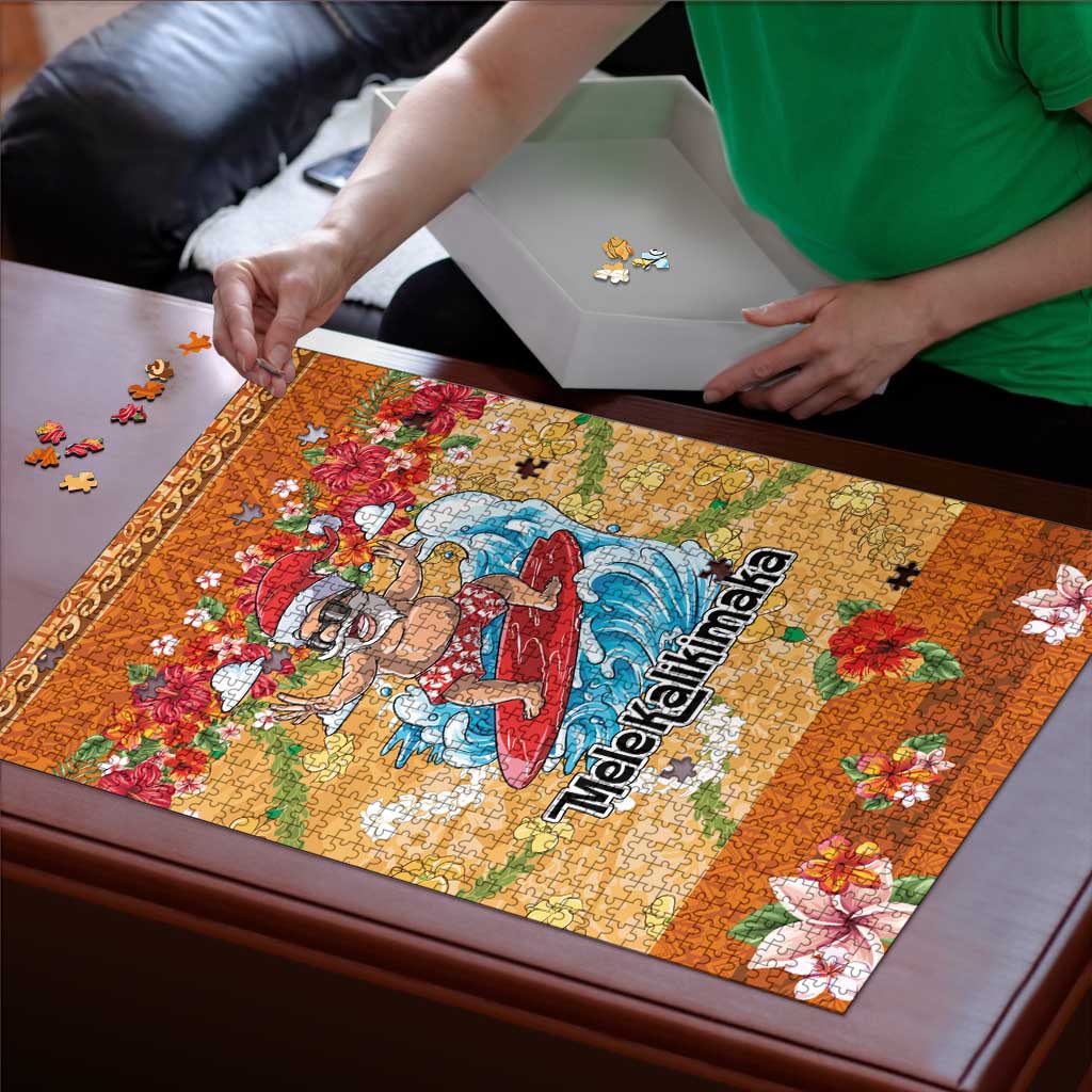 Hawaii Mele Kalikimaka Puzzle Funny Santa Claus Surfing on Tropical Plants LT03 - Polynesian Pride