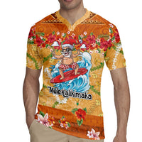 Hawaii Mele Kalikimaka Rugby Jersey Funny Santa Claus Surfing on Tropical Plants - Polynesian Pride