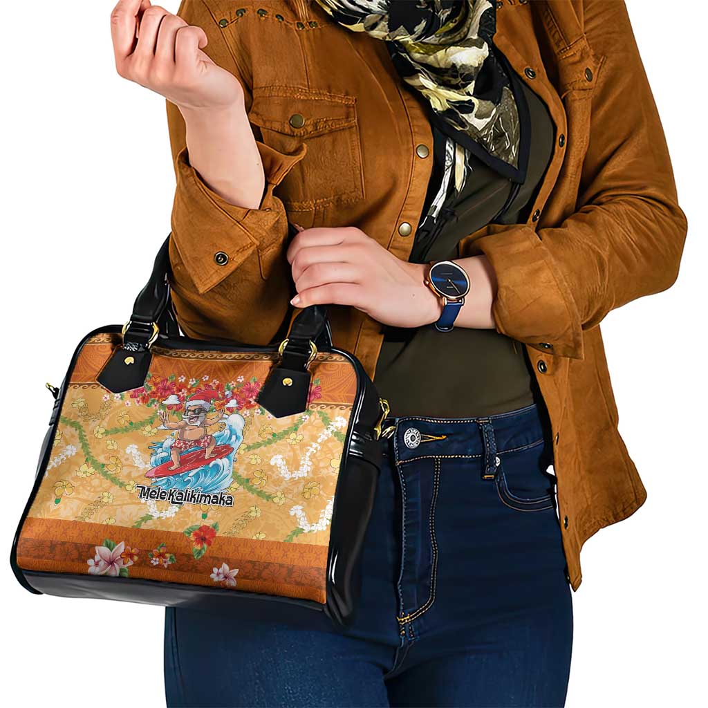 Hawaii Mele Kalikimaka Shoulder Handbag Funny Santa Claus Surfing on Tropical Plants - Polynesian Pride