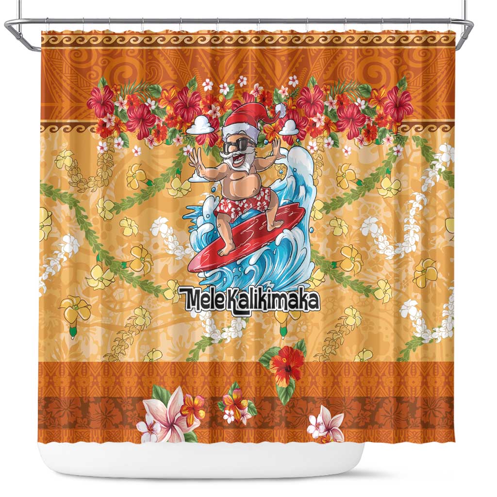 Hawaii Mele Kalikimaka Shower Curtain Funny Santa Claus Surfing on Tropical Plants LT03 Multicolor - Polynesian Pride