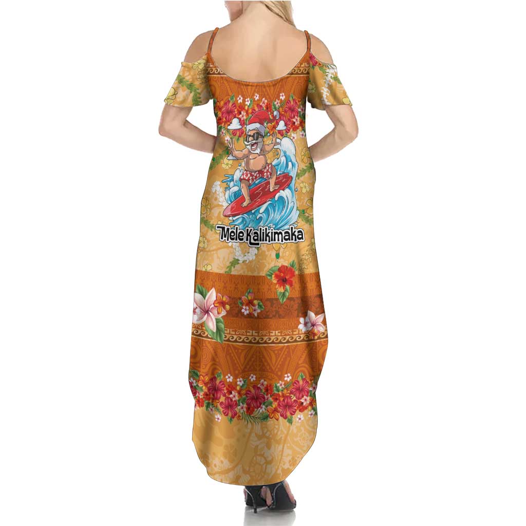 Hawaii Mele Kalikimaka Summer Maxi Dress Funny Santa Claus Surfing on Tropical Plants - Polynesian Pride