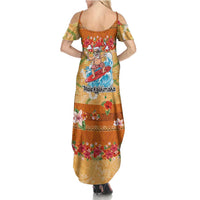 Hawaii Mele Kalikimaka Summer Maxi Dress Funny Santa Claus Surfing on Tropical Plants - Polynesian Pride