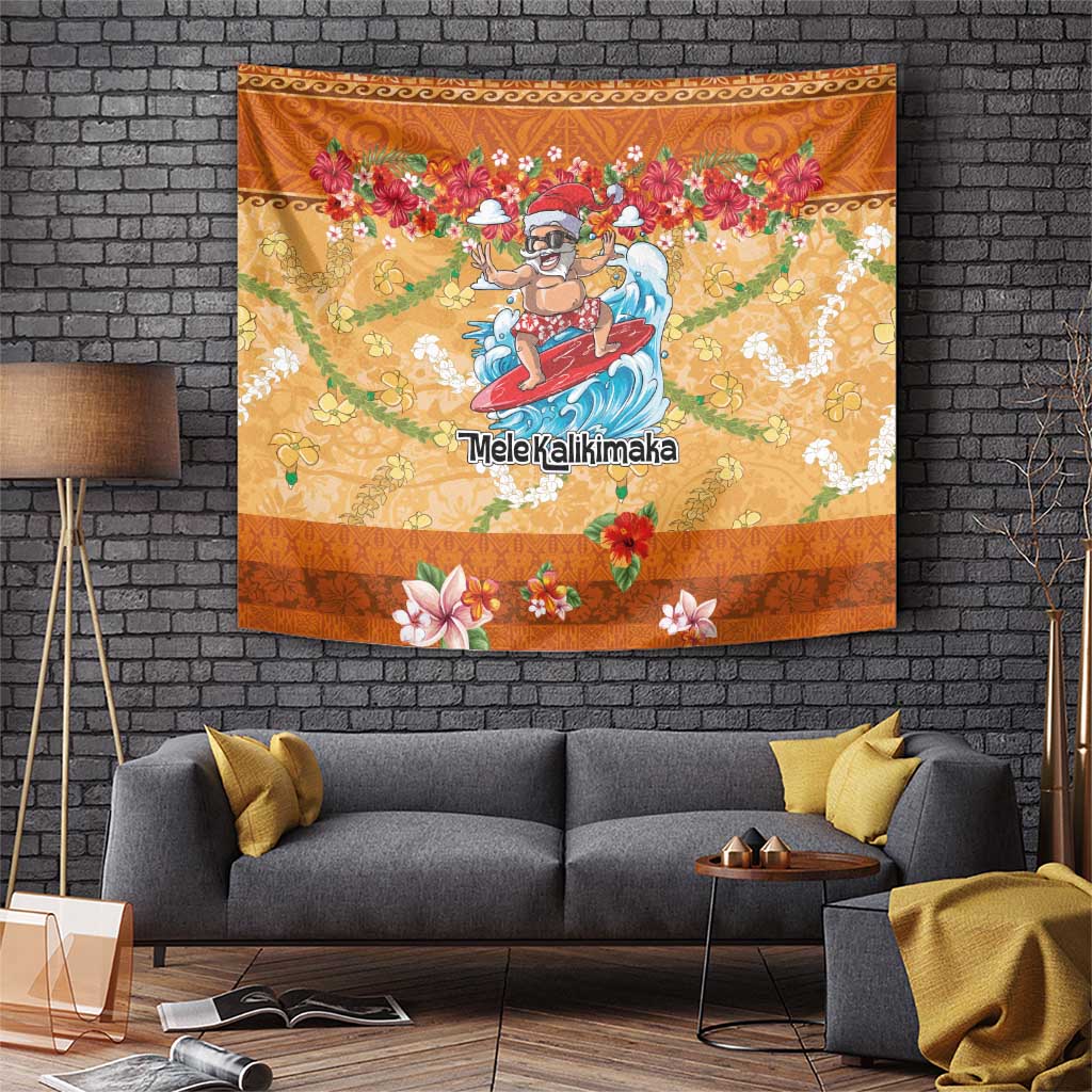 Hawaii Mele Kalikimaka Tapestry Funny Santa Claus Surfing on Tropical Plants LT03 Multicolor - Polynesian Pride