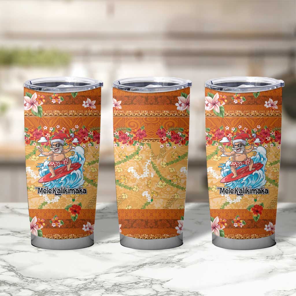 Hawaii Mele Kalikimaka Tumbler Cup Funny Santa Claus Surfing on Tropical Plants - Polynesian Pride