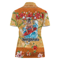 Hawaii Mele Kalikimaka Women Polo Shirt Funny Santa Claus Surfing on Tropical Plants LT03 - Polynesian Pride