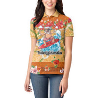 Hawaii Mele Kalikimaka Women Polo Shirt Funny Santa Claus Surfing on Tropical Plants LT03 - Polynesian Pride
