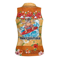 Hawaii Mele Kalikimaka Women Sleeveless Polo Shirt Funny Santa Claus Surfing on Tropical Plants LT03 - Polynesian Pride