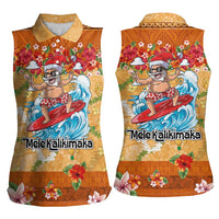 Hawaii Mele Kalikimaka Women Sleeveless Polo Shirt Funny Santa Claus Surfing on Tropical Plants LT03 - Polynesian Pride