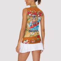 Hawaii Mele Kalikimaka Women Sleeveless Polo Shirt Funny Santa Claus Surfing on Tropical Plants LT03 - Polynesian Pride