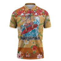 Hawaii Mele Kalikimaka Zipper Polo Shirt Funny Santa Claus Surfing on Tropical Plants - Polynesian Pride