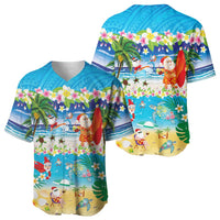 Polynesian Merry Christmas Baseball Jersey Funny Santa Beach Tropical Plant and Turtle - Polynesian Pride