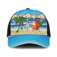 Polynesian Merry Christmas Baseball Net Cap Funny Santa Beach Tropical Plant and Turtle - Polynesian Pride