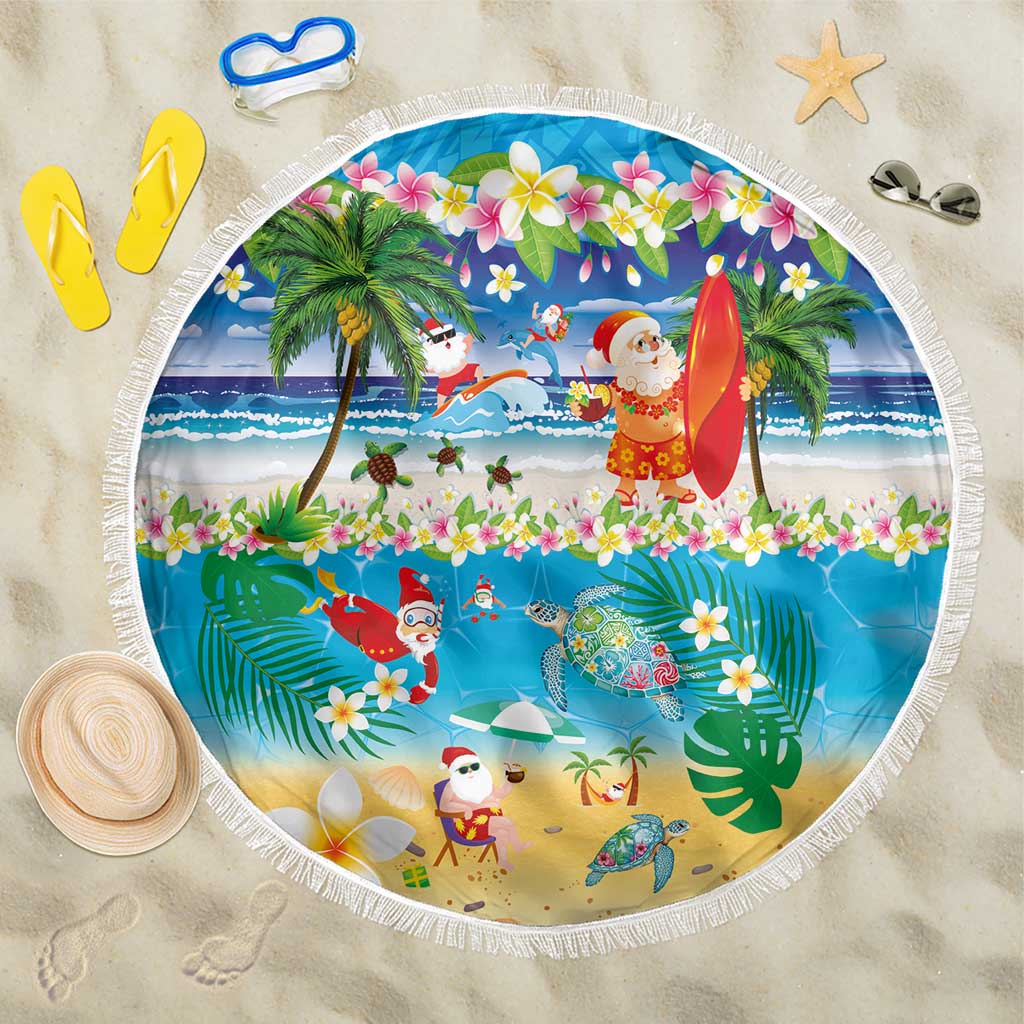 Polynesian Merry Christmas Beach Blanket Funny Santa Beach Tropical Plant and Turtle LT03 One Size 150cm Multicolor - Polynesian Pride