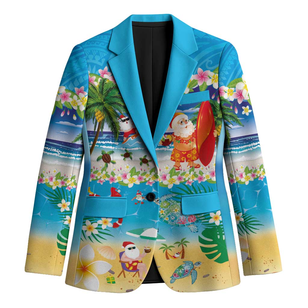 Polynesian Merry Christmas Blazer Funny Santa Beach Tropical Plant and Turtle LT03 Unisex Multicolor - Polynesian Pride
