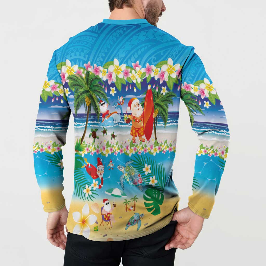Polynesian Merry Christmas Button Sweatshirt Funny Santa Beach Tropical Plant and Turtle - Polynesian Pride