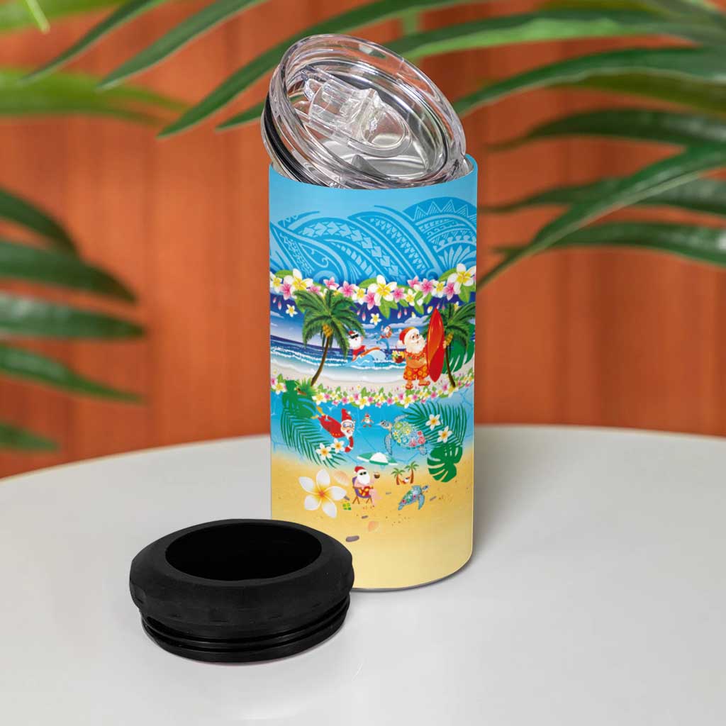 Polynesian Merry Christmas 4 in 1 Can Cooler Tumbler Funny Santa Beach Tropical Plant and Turtle - Polynesian Pride