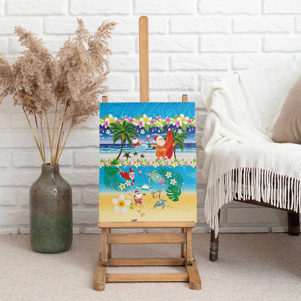 Polynesian Merry Christmas Canvas Wall Art Funny Santa Beach Tropical Plant and Turtle - Polynesian Pride