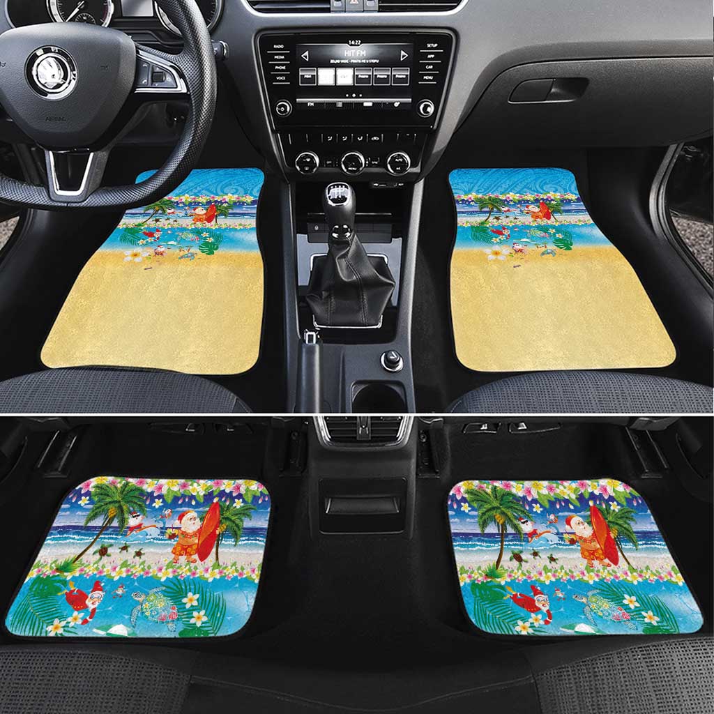 Polynesian Merry Christmas Car Mats Funny Santa Beach Tropical Plant and Turtle LT03 Set 4pcs Multicolor - Polynesian Pride