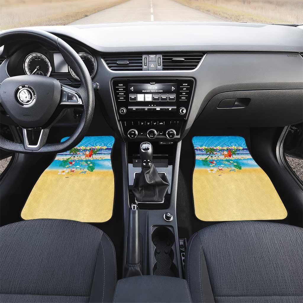 Polynesian Merry Christmas Car Mats Funny Santa Beach Tropical Plant and Turtle LT03 Set 2pcs - Front Multicolor - Polynesian Pride