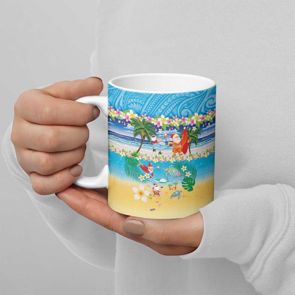 Polynesian Merry Christmas Ceramic Mug Funny Santa Beach Tropical Plant and Turtle - Polynesian Pride