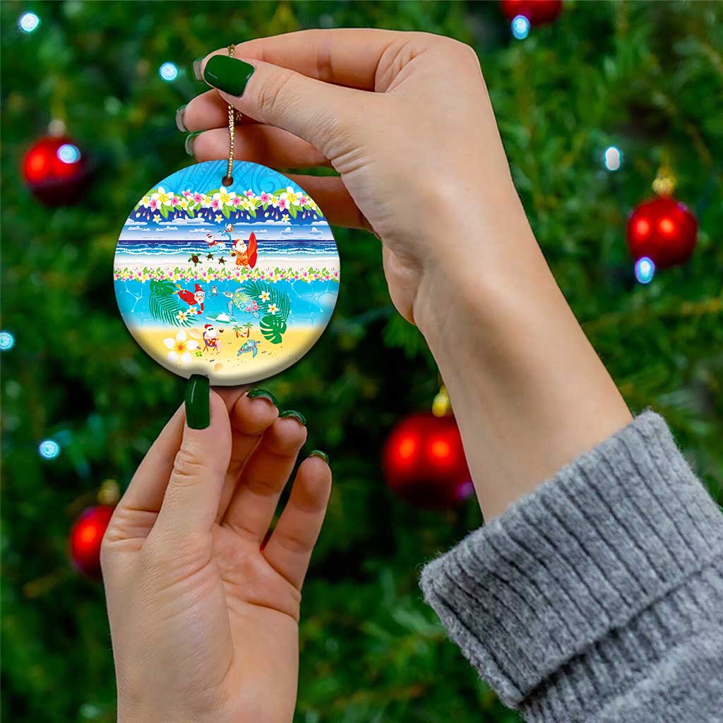Polynesian Merry Christmas Ceramic Ornament Funny Santa Beach Tropical Plant and Turtle - Polynesian Pride