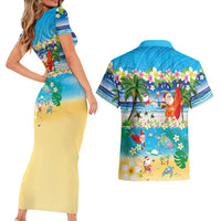 Polynesian Merry Christmas Couples Matching Short Sleeve Bodycon Dress and Hawaiian Shirt Funny Santa Beach Tropical Plant and Turtle LT03 - Polynesian Pride