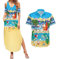 Polynesian Merry Christmas Couples Matching Summer Maxi Dress and Hawaiian Shirt Funny Santa Beach Tropical Plant and Turtle - Polynesian Pride