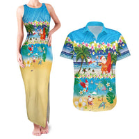 Polynesian Merry Christmas Couples Matching Tank Maxi Dress and Hawaiian Shirt Funny Santa Beach Tropical Plant and Turtle LT03 Multicolor - Polynesian Pride