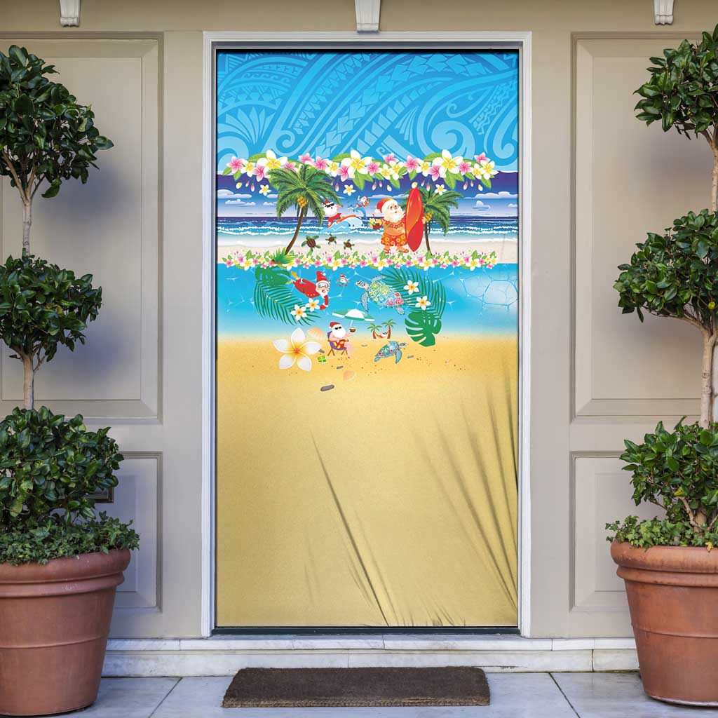 Polynesian Merry Christmas Door Cover Funny Santa Beach Tropical Plant and Turtle LT03 Multicolor - Polynesian Pride