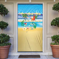 Polynesian Merry Christmas Door Cover Funny Santa Beach Tropical Plant and Turtle LT03 Multicolor - Polynesian Pride