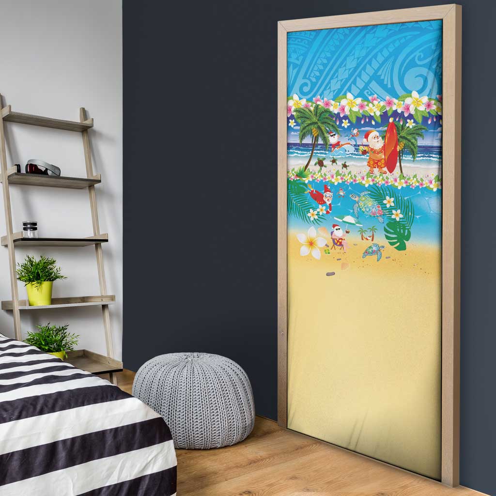 Polynesian Merry Christmas Door Cover Funny Santa Beach Tropical Plant and Turtle LT03 - Polynesian Pride