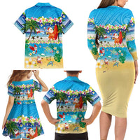Polynesian Merry Christmas Family Matching Long Sleeve Bodycon Dress and Hawaiian Shirt Funny Santa Beach Tropical Plant and Turtle LT03 - Polynesian Pride