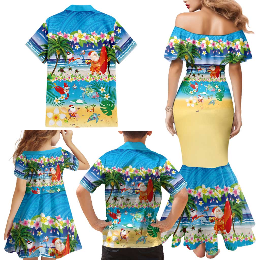 Polynesian Merry Christmas Family Matching Mermaid Dress and Hawaiian Shirt Funny Santa Beach Tropical Plant and Turtle LT03 - Polynesian Pride