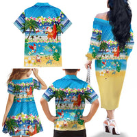 Polynesian Merry Christmas Family Matching Off The Shoulder Long Sleeve Dress and Hawaiian Shirt Funny Santa Beach Tropical Plant and Turtle LT03 - Polynesian Pride