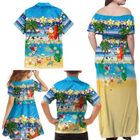 Polynesian Merry Christmas Family Matching Off Shoulder Maxi Dress and Hawaiian Shirt Funny Santa Beach Tropical Plant and Turtle LT03 - Polynesian Pride