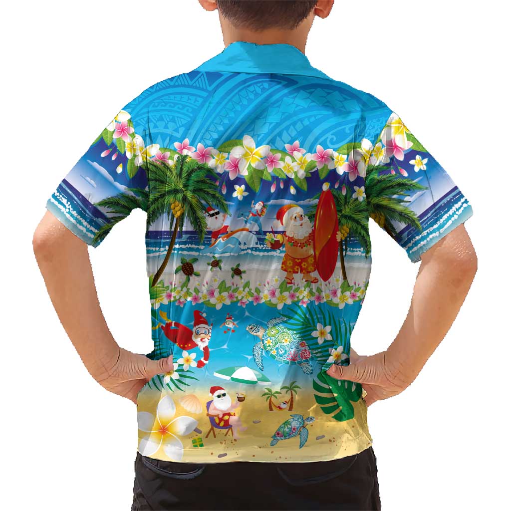 Polynesian Merry Christmas Family Matching Off Shoulder Short Dress and Hawaiian Shirt Funny Santa Beach Tropical Plant and Turtle LT03 - Polynesian Pride