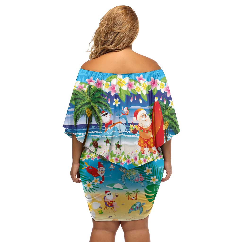 Polynesian Merry Christmas Family Matching Off Shoulder Short Dress and Hawaiian Shirt Funny Santa Beach Tropical Plant and Turtle LT03 - Polynesian Pride