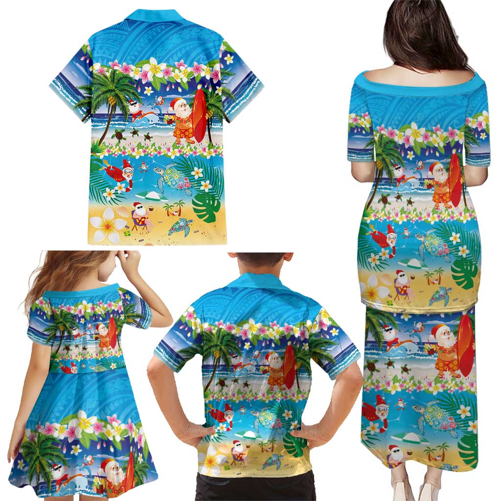 Polynesian Merry Christmas Family Matching Puletasi and Hawaiian Shirt Funny Santa Beach Tropical Plant and Turtle LT03 - Polynesian Pride