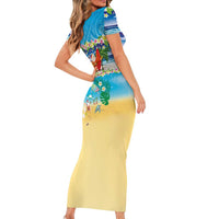 Polynesian Merry Christmas Family Matching Short Sleeve Bodycon Dress and Hawaiian Shirt Funny Santa Beach Tropical Plant and Turtle LT03 - Polynesian Pride
