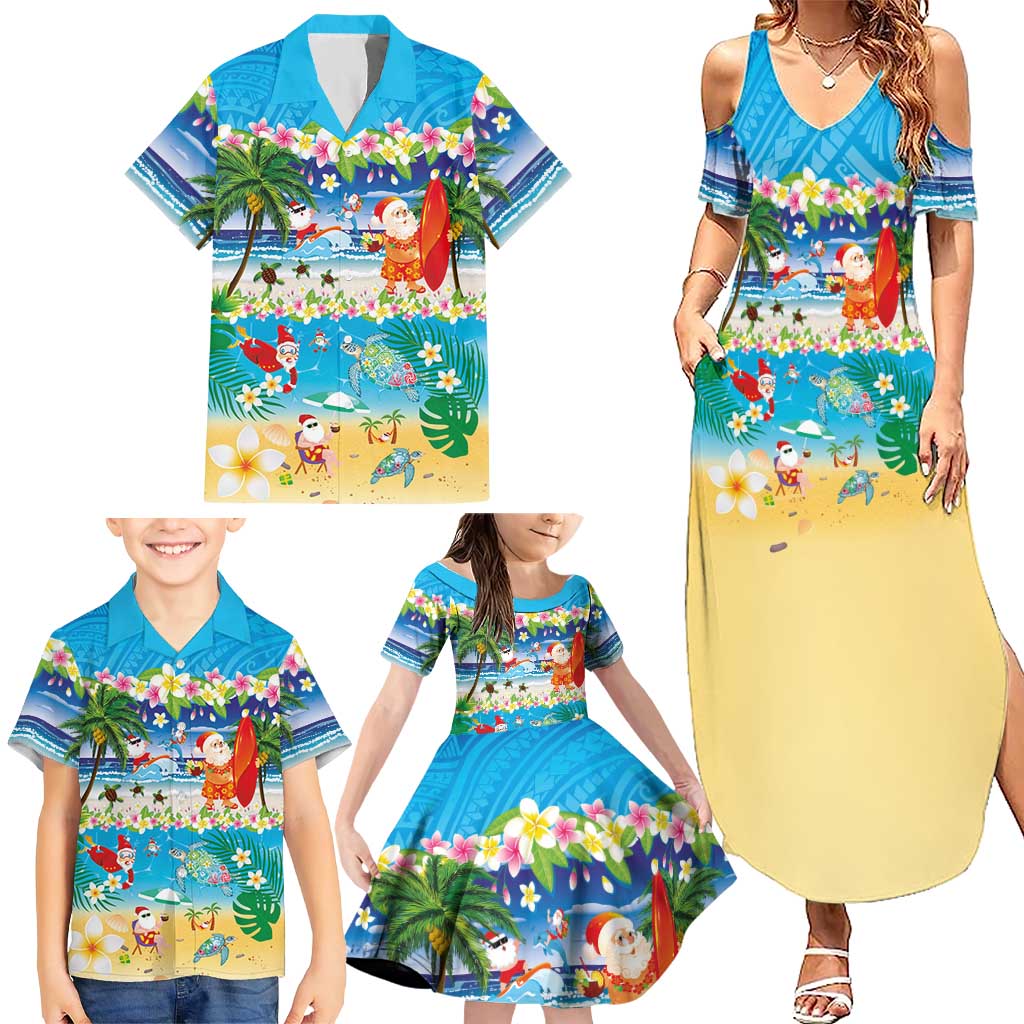 Polynesian Merry Christmas Family Matching Summer Maxi Dress and Hawaiian Shirt Funny Santa Beach Tropical Plant and Turtle - Polynesian Pride