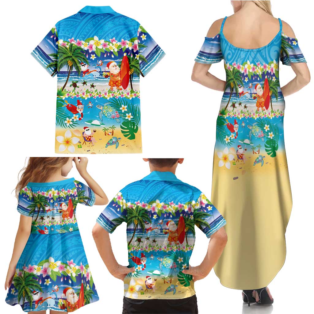 Polynesian Merry Christmas Family Matching Summer Maxi Dress and Hawaiian Shirt Funny Santa Beach Tropical Plant and Turtle LT03 - Polynesian Pride