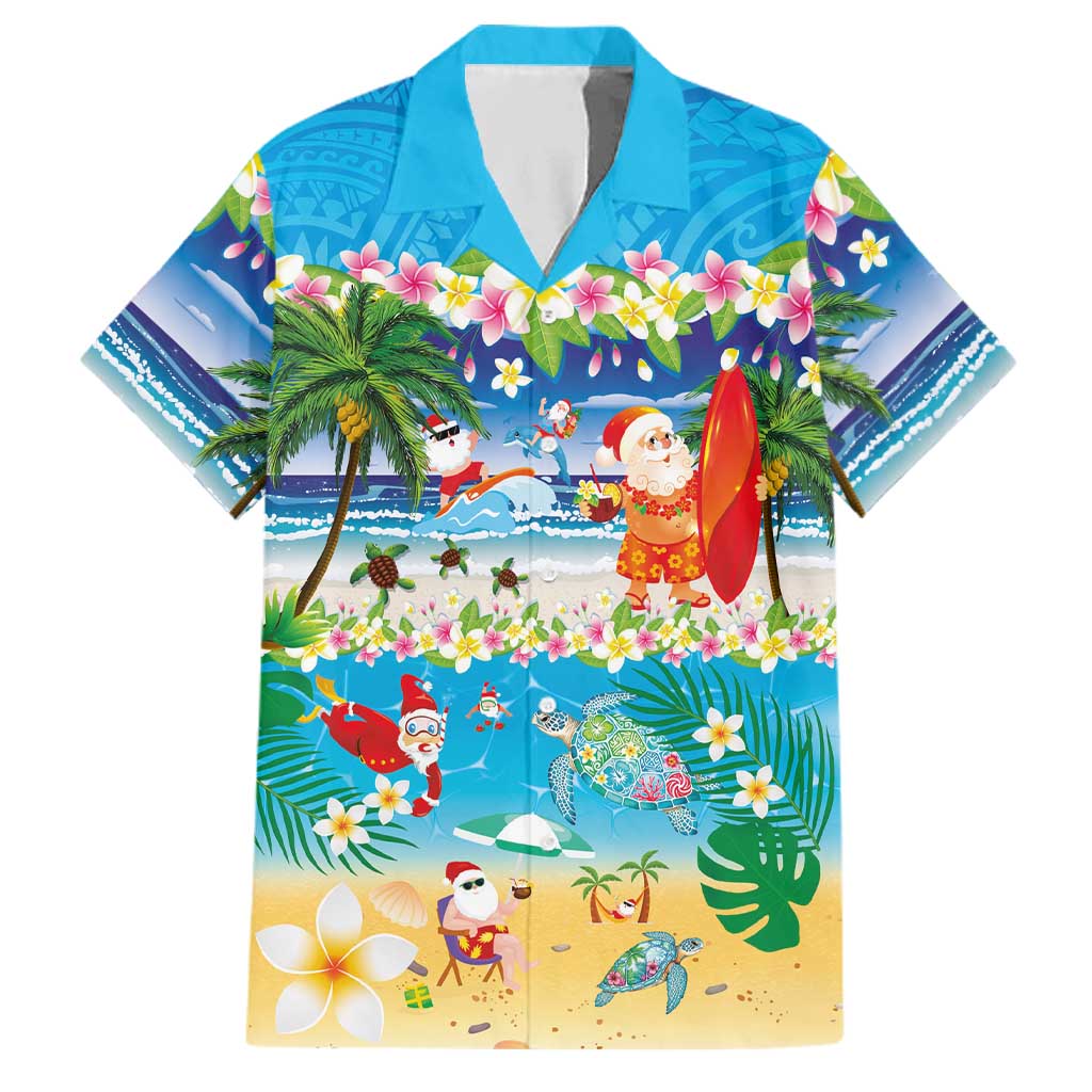 Polynesian Merry Christmas Family Matching Summer Maxi Dress and Hawaiian Shirt Funny Santa Beach Tropical Plant and Turtle LT03 Dad's Shirt - Short Sleeve Multicolor - Polynesian Pride