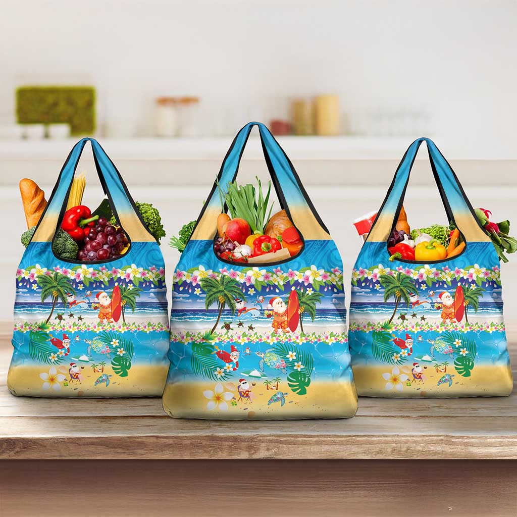 Polynesian Merry Christmas Grocery Bag Funny Santa Beach Tropical Plant and Turtle - Polynesian Pride