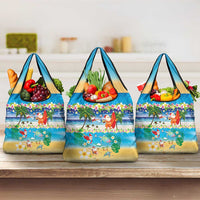 Polynesian Merry Christmas Grocery Bag Funny Santa Beach Tropical Plant and Turtle - Polynesian Pride