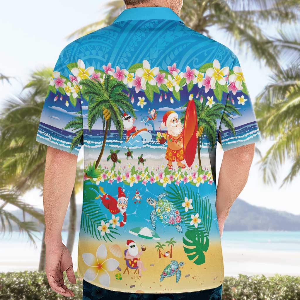 Polynesian Merry Christmas Hawaiian Shirt Funny Santa Beach Tropical Plant and Turtle - Polynesian Pride