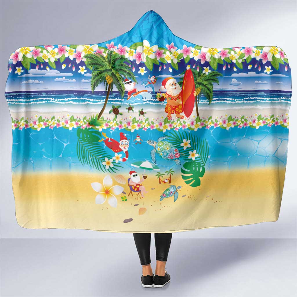 Polynesian Merry Christmas Hooded Blanket Funny Santa Beach Tropical Plant and Turtle LT03 One Size Multicolor - Polynesian Pride